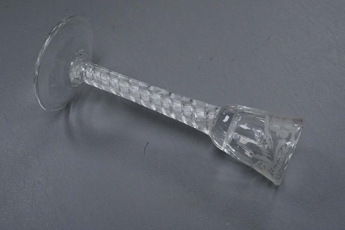 An airtwist cordial glass, c.1760, 17.5cm high